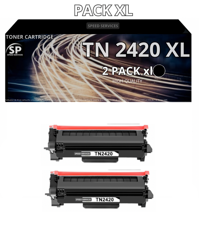 Toner TN2420XL TN 2420 XL compatible pour BROTHER Noir x 2 - SPEED SERVICES HL-L2350DW L2310D L2357DW L2375DW L2370DN, Brother MFC-L2710DN L2710DW L2730DW L2750DW et Brother DCP-L2510D L2530DW L2537DW L2550DN