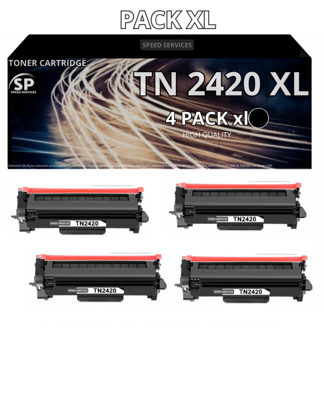 Toner TN2420XL TN 2420 XL compatible pour BROTHER Noir x 4 - SPEED SERVICES HL-L2350DW L2310D L2357DW L2375DW L2370DN, Brother MFC-L2710DN L2710DW L2730DW L2750DW et Brother DCP-L2510D L2530DW L2537DW L2550DN