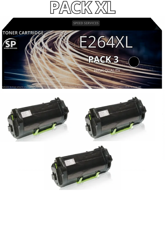 Toner E264XL E 260 XL compatible pour Lexmark Noir x 3 - SPEED SERVICES Lexmark X 264 DN|Lexmark X 363 DN|Lexmark X 364 DN|Lexmark X 364 DW