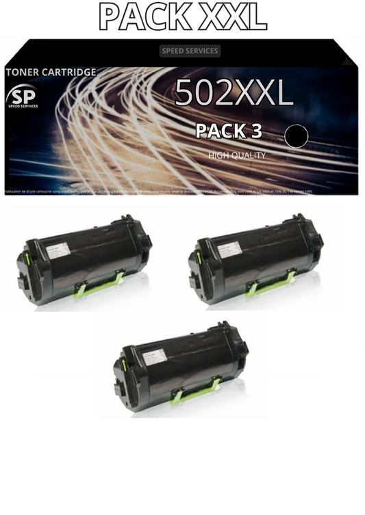 Toner 502XXL 502 XXL compatible pour Lexmark Noir x 3 - SPEED SERVICES Lexmark MS 310 d|Lexmark MS 310 dn|Lexmark MS 312 dn|Lexmark MS 315 dn|Lexmark MS 410 d|Lexmark MS 410 dn|Lexmark MS 415 dn|Lexmark MS 510 dn|Lexmark MS 610 de|Lexmark MS 610 dn|Lexma