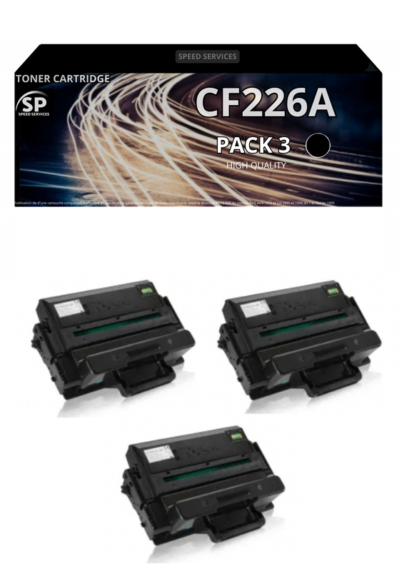 Toner CF226A 26 A compatible pour HP Noir x 3 - SPEED SERVICES HP LaserJet Pro M 400 Series|HP LaserJet Pro M 402 d|HP LaserJet Pro M 402 dn|HP LaserJet Pro M 402 dne|HP LaserJet Pro M 402 dw|HP LaserJet Pro M 402 m|HP LaserJet Pro M 402 n|HP LaserJet Pr