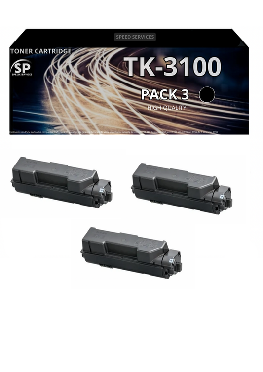 Toner TK-3100 TK3100 compatible pour Kyocera Noir x 3 - SPEED SERVICES Kyocera ECOSYS M 3040 dn|Kyocera ECOSYS M 3540 dn|Kyocera FS-2100 D|Kyocera FS-2100 DN|Kyocera FS-2100 Series|Kyocera FS-4100 DN|Kyocera FS-4200 DN|Kyocera FS-4300 DN